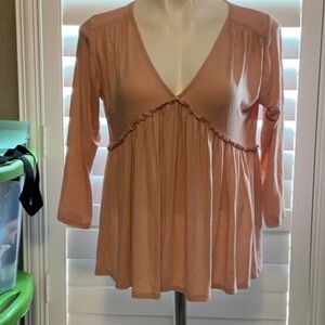 Copper Key Orange Flutter Sleeve Ruffled Blouse